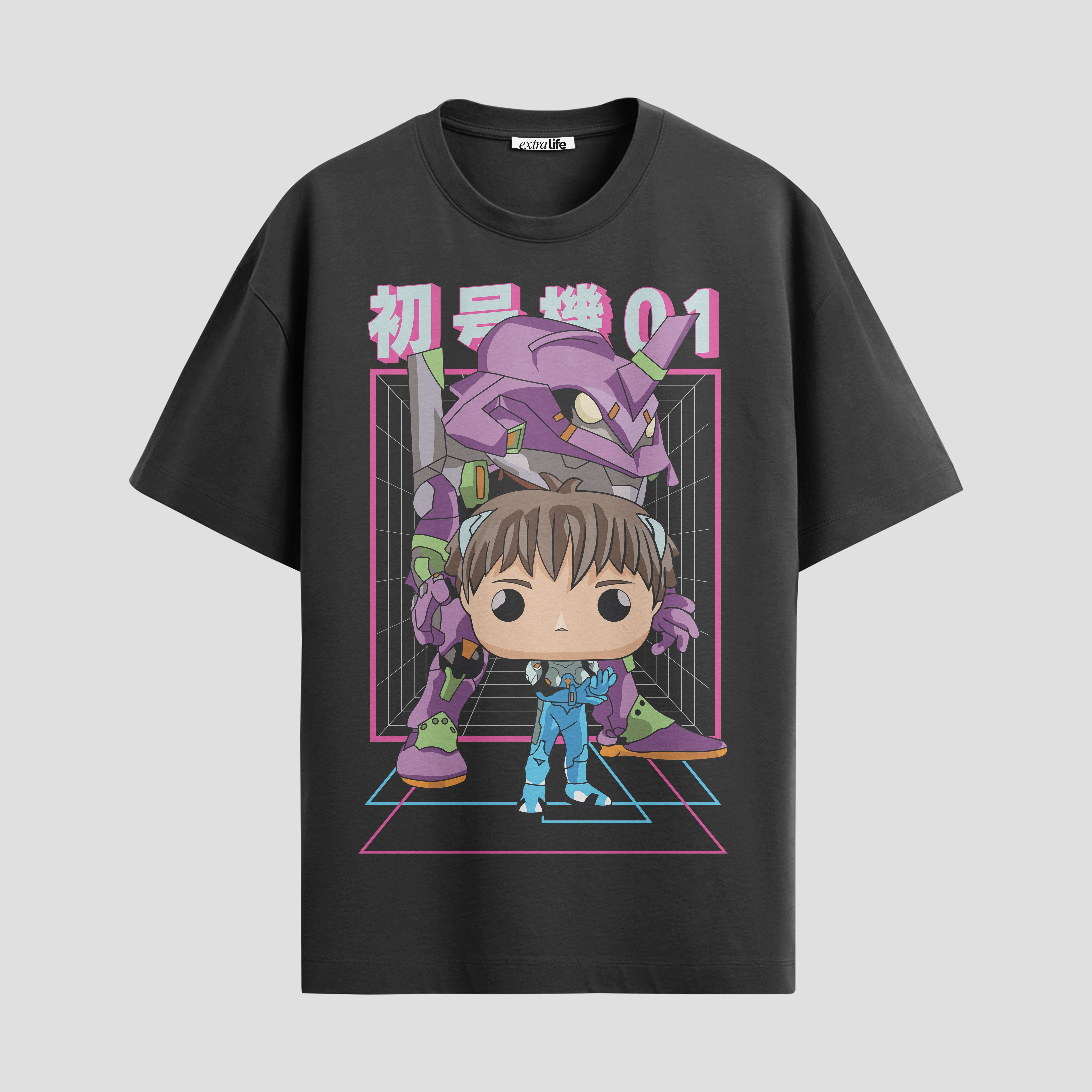 Playera urbana de anime y gaming ExtraLife MX, corte Standard Fit unisex ligero y transpirable en color Deep Black y Pure White, ropa de uso diario para gym y casual.