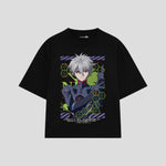Playera streetwear premium de anime y gaming ExtraLife MX, corte boxy oversized drop shoulder heavyweight en color Deep Black y Off-White, moda urbana mexicana de culto.
