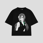 Playera streetwear premium de anime y gaming ExtraLife MX, corte boxy oversized drop shoulder heavyweight en color Deep Black y Off-White, moda urbana mexicana de culto.