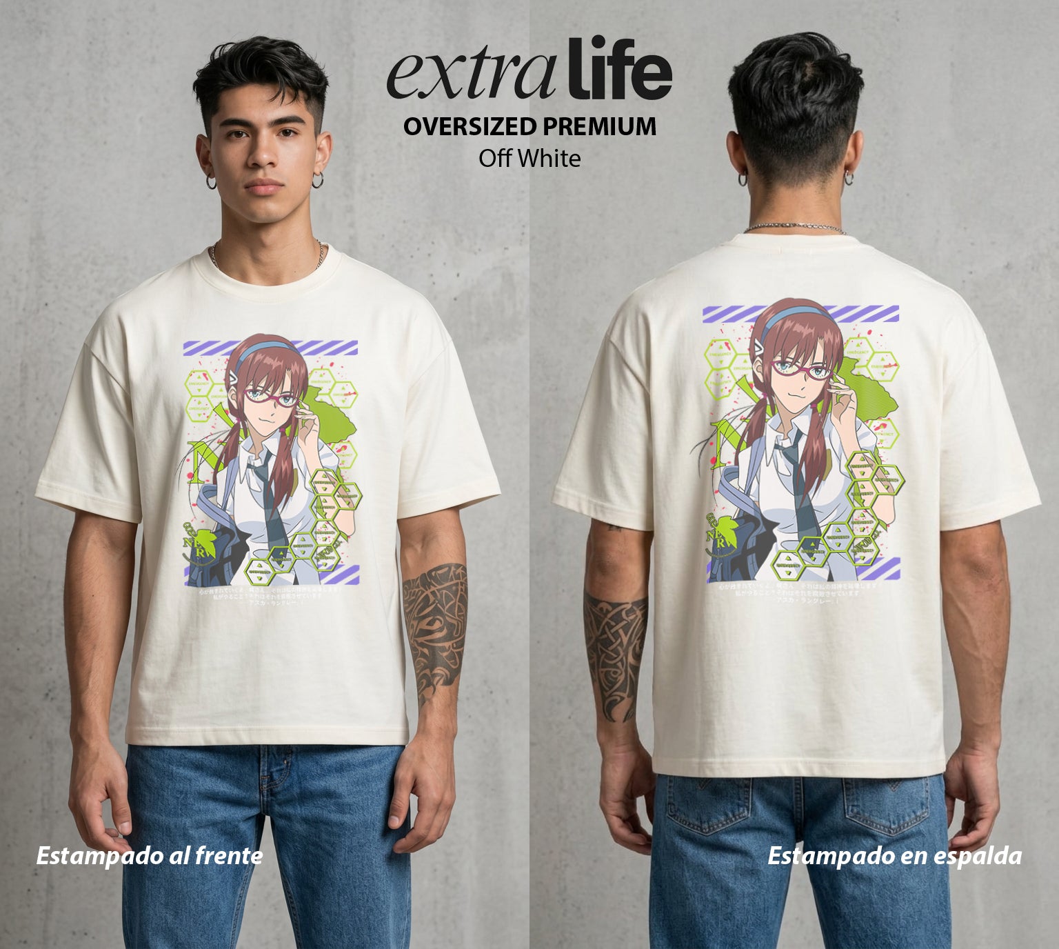 Unidad de Combate | La Piloto Experimental #01419 - Playera Oversized Premium | Off White - Foto en modelo