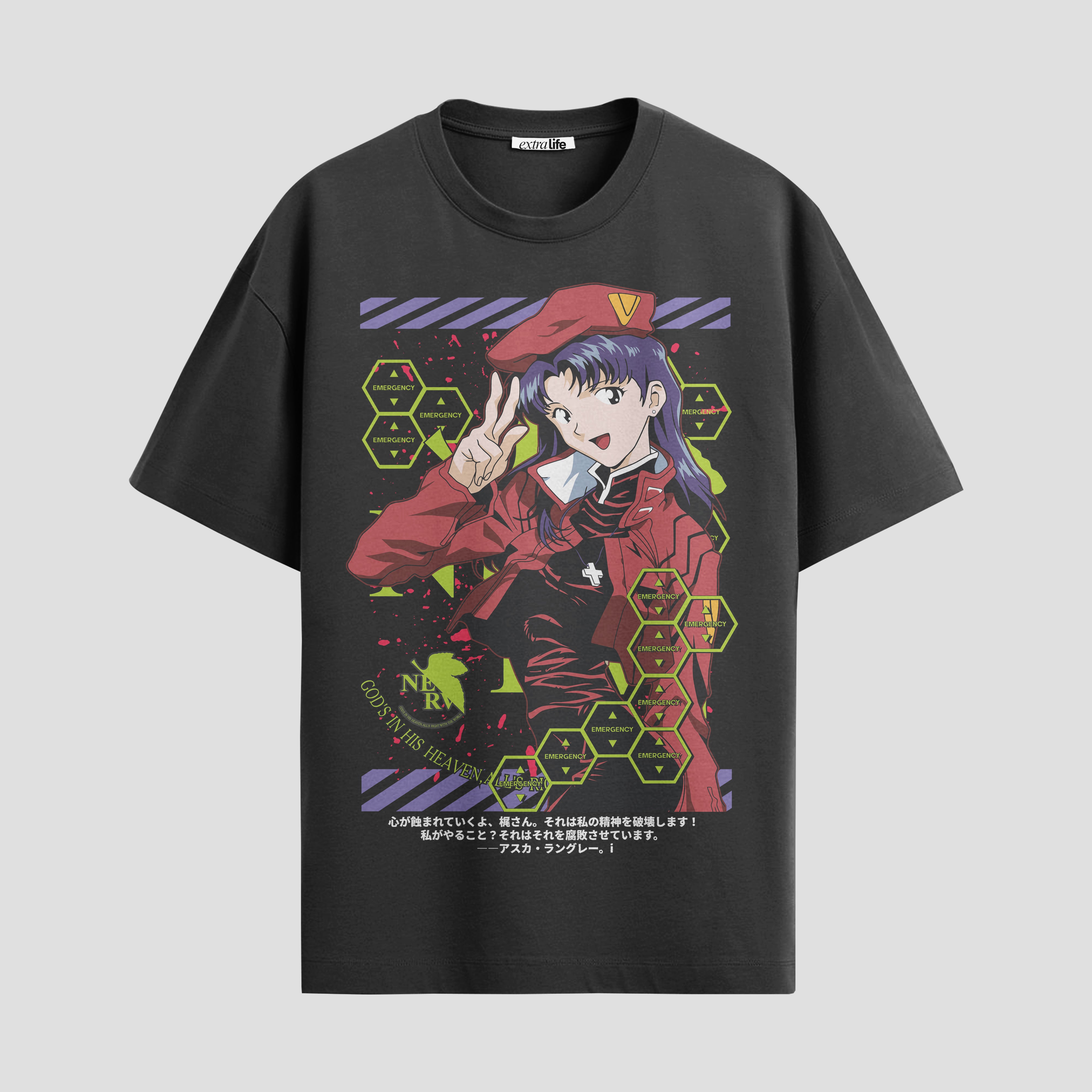 Playera urbana de anime y gaming ExtraLife MX, corte Standard Fit unisex ligero y transpirable en color Deep Black y Pure White, ropa de uso diario para gym y casual.