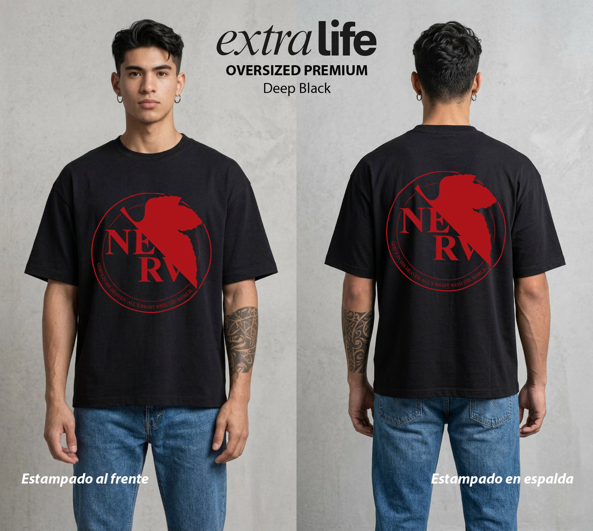 Unidad de Combate | La Organizacion Secreta #01422 - Playera Oversized Premium | Deep Black - Foto en modelo