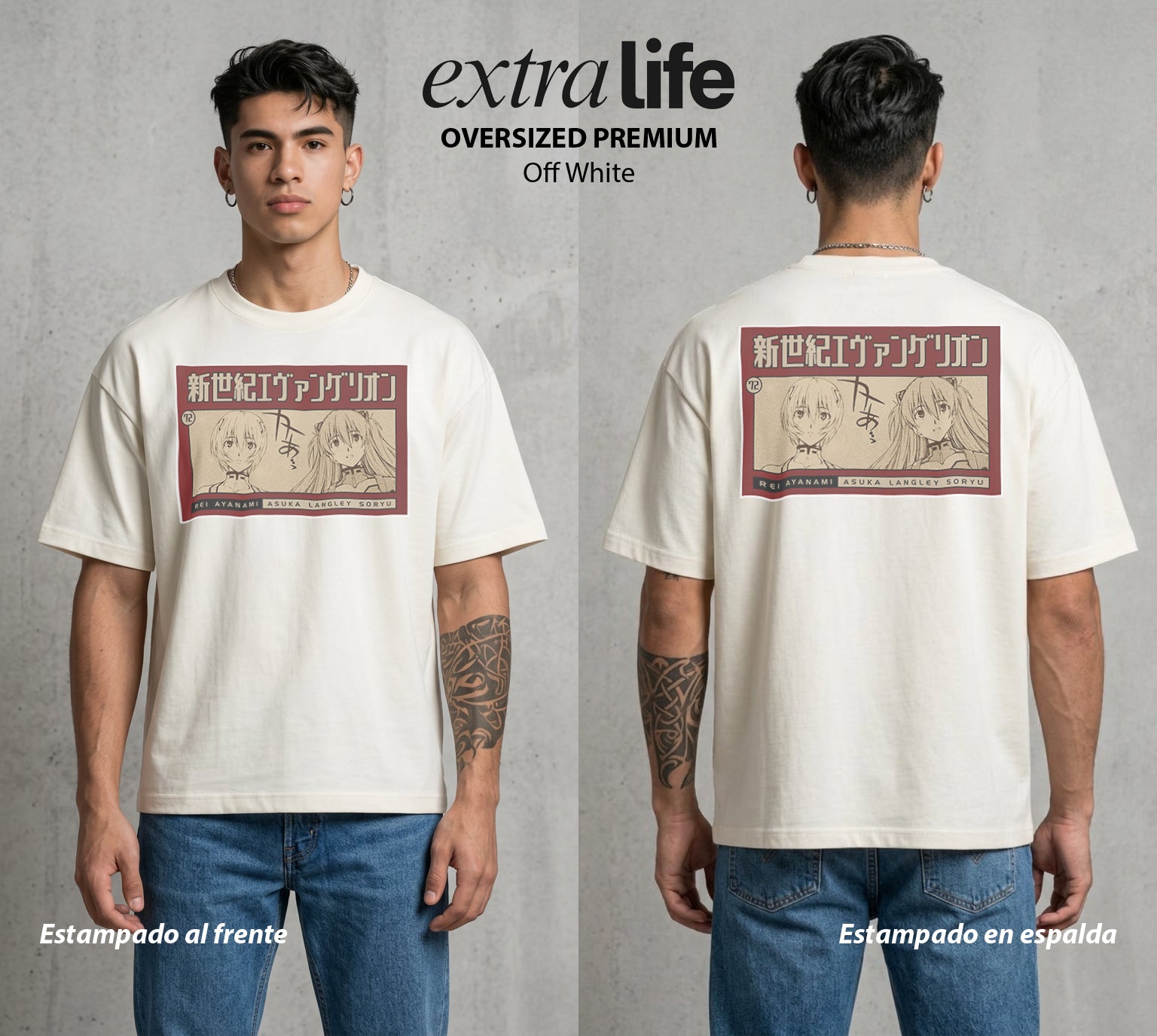 Unidad de Combate | La Segunda Piloto #01427 - Playera Oversized Premium | Off White - Foto en modelo