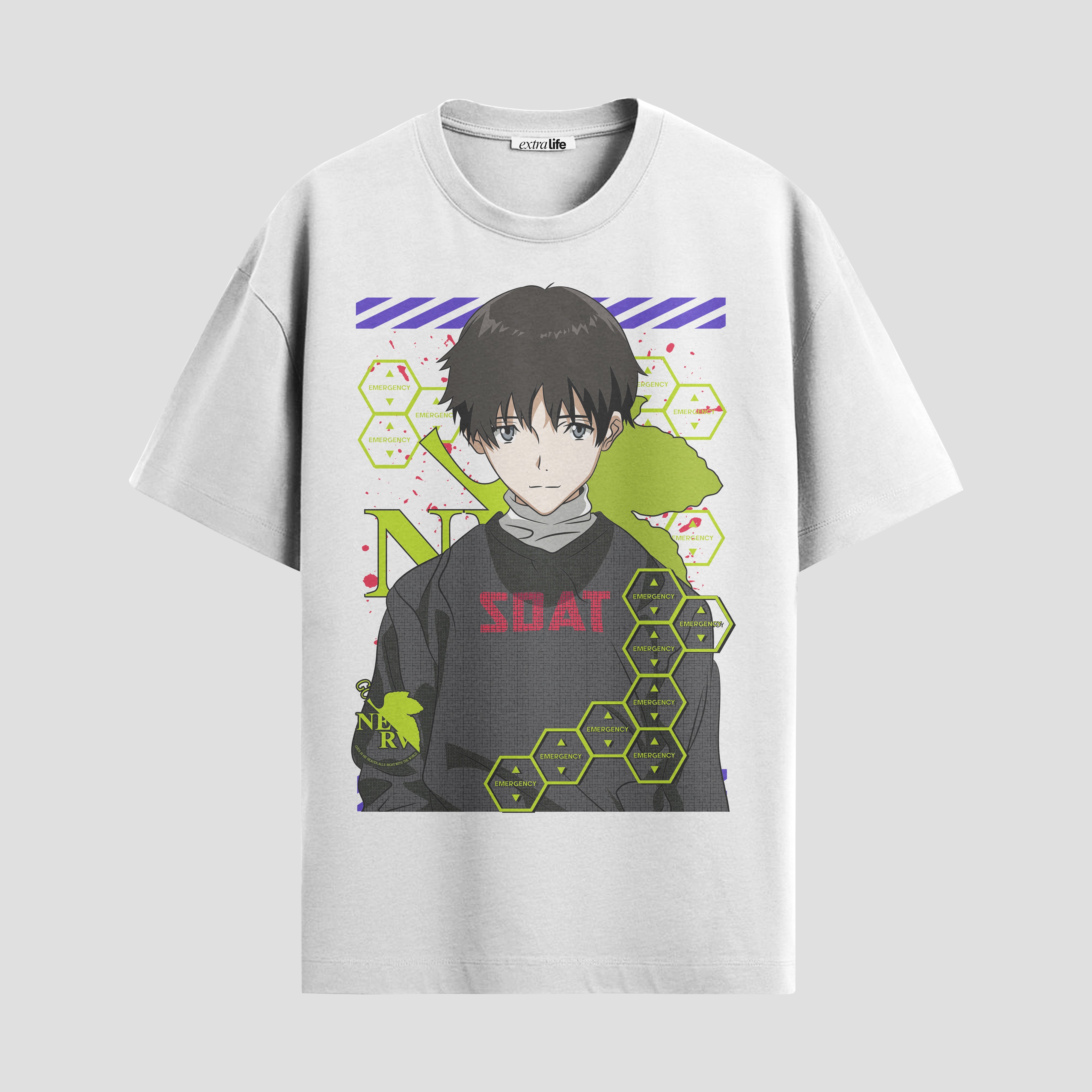 Playera urbana de anime y gaming ExtraLife MX, corte Standard Fit unisex ligero y transpirable en color Deep Black y Pure White, ropa de uso diario para gym y casual.