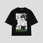 Playera streetwear premium de anime y gaming ExtraLife MX, corte boxy oversized drop shoulder heavyweight en color Deep Black y Off-White, moda urbana mexicana de culto.