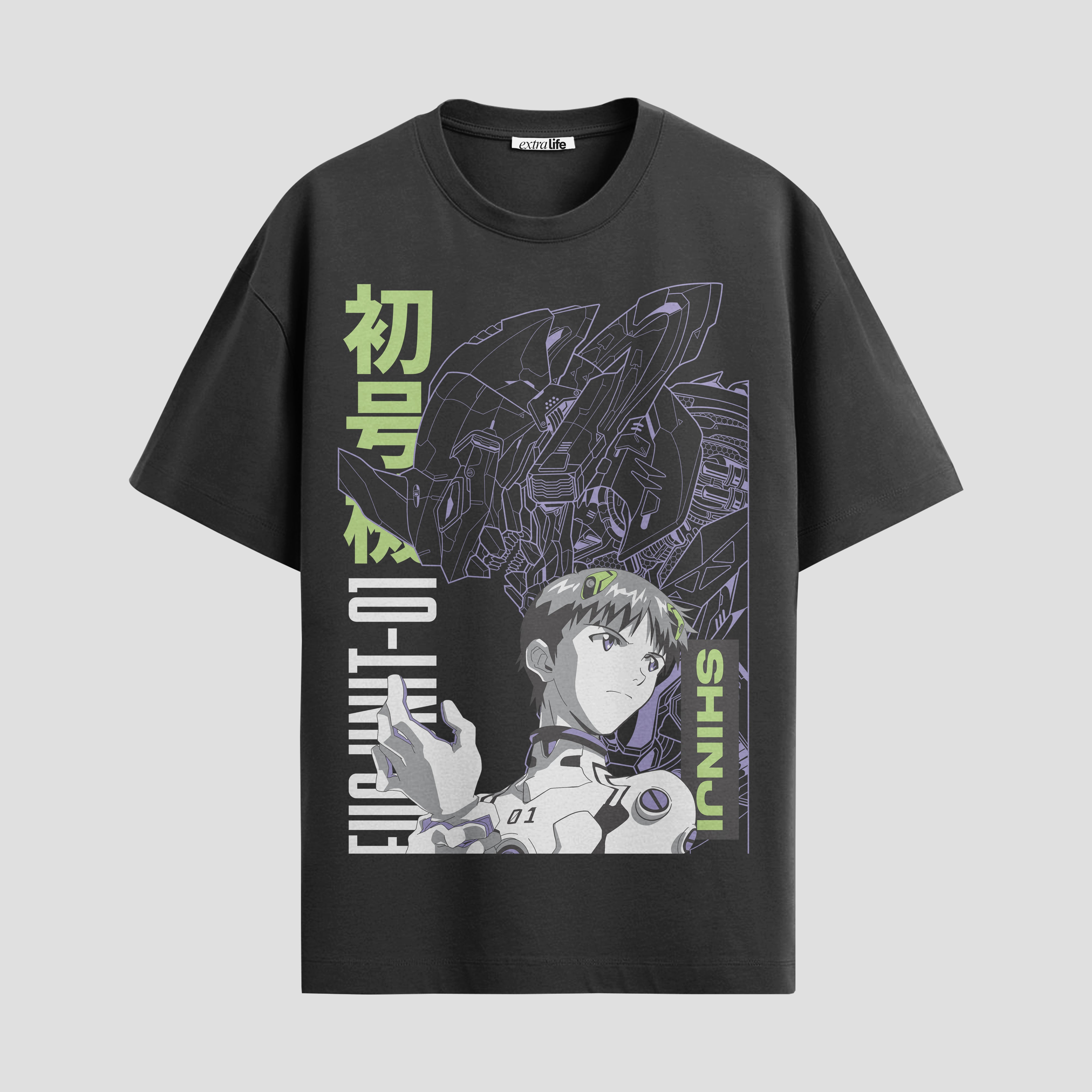 Playera urbana de anime y gaming ExtraLife MX, corte Standard Fit unisex ligero y transpirable en color Deep Black y Pure White, ropa de uso diario para gym y casual.