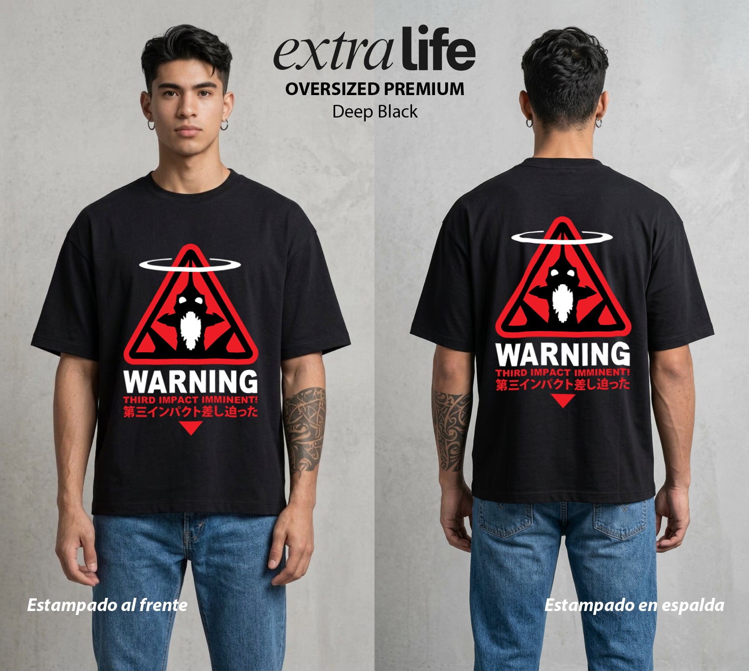 Unidad de Combate | El Fin se Acerca #01438 - Playera Oversized Premium | Deep Black - Foto en modelo