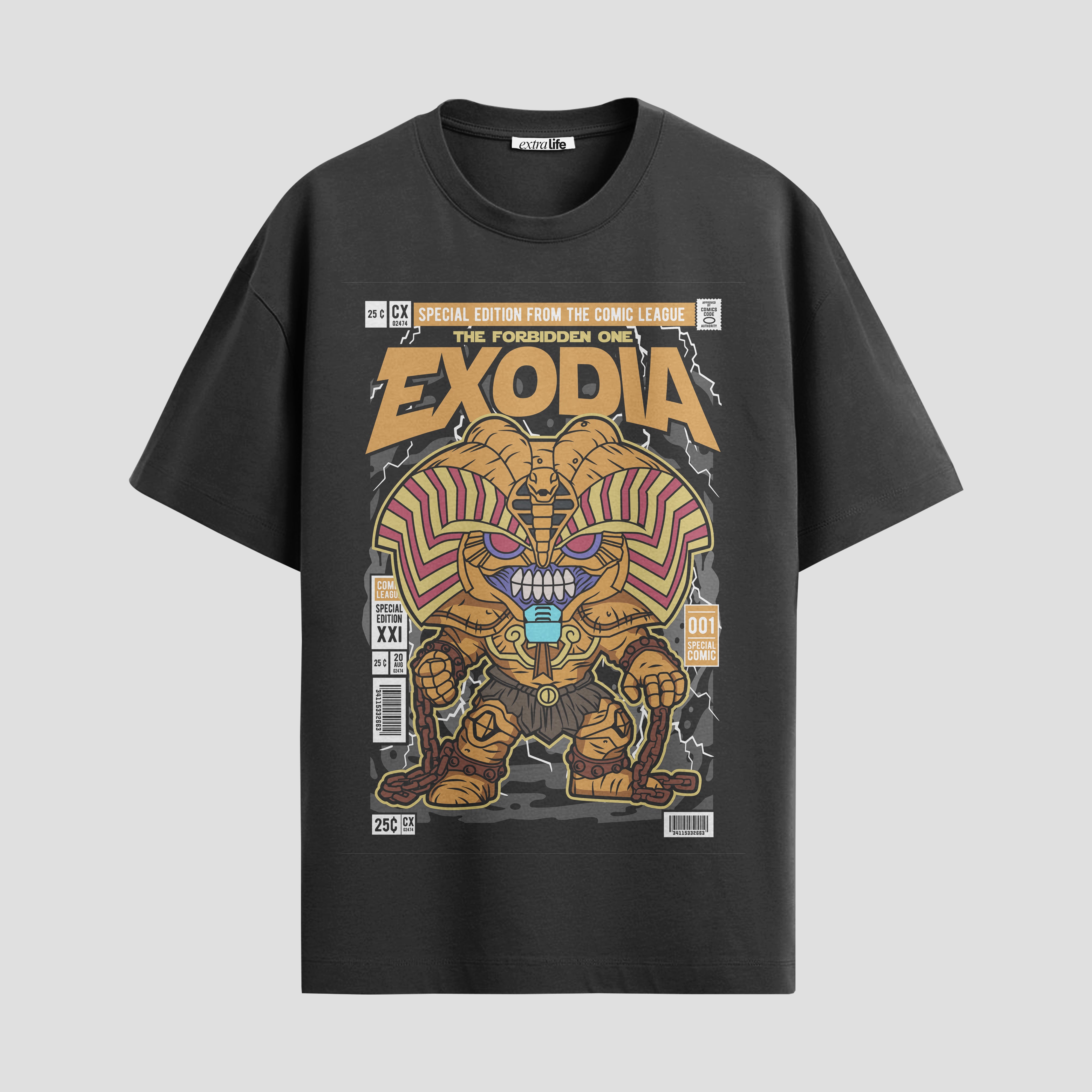Playera urbana de anime y gaming ExtraLife MX, corte Standard Fit unisex ligero y transpirable en color Deep Black y Pure White, ropa de uso diario para gym y casual.