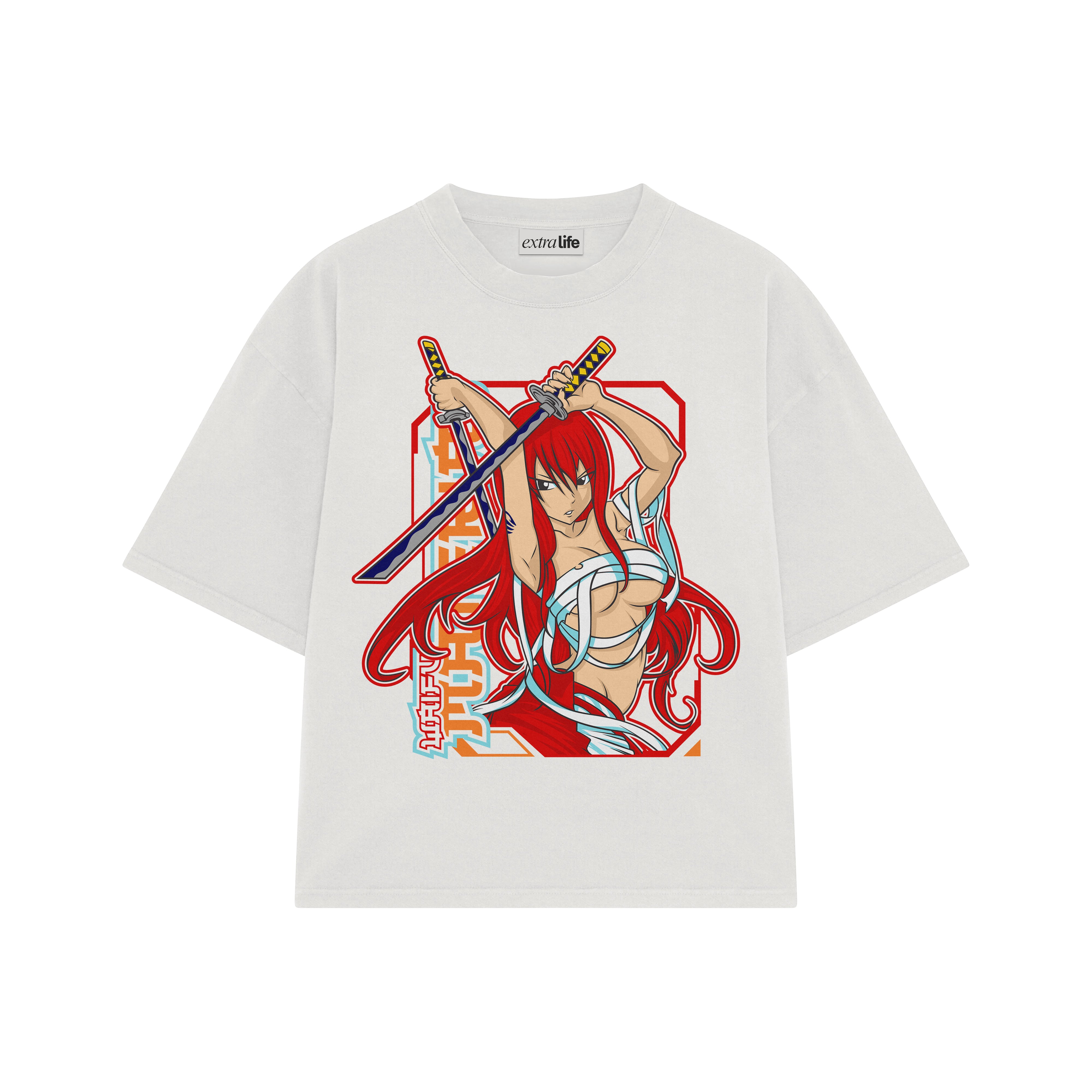 Playera streetwear premium de anime y gaming ExtraLife MX, corte boxy oversized drop shoulder heavyweight en color Deep Black y Off-White, moda urbana mexicana de culto.