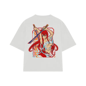 Playera streetwear premium de anime y gaming ExtraLife MX, corte boxy oversized drop shoulder heavyweight en color Deep Black y Off-White, moda urbana mexicana de culto.