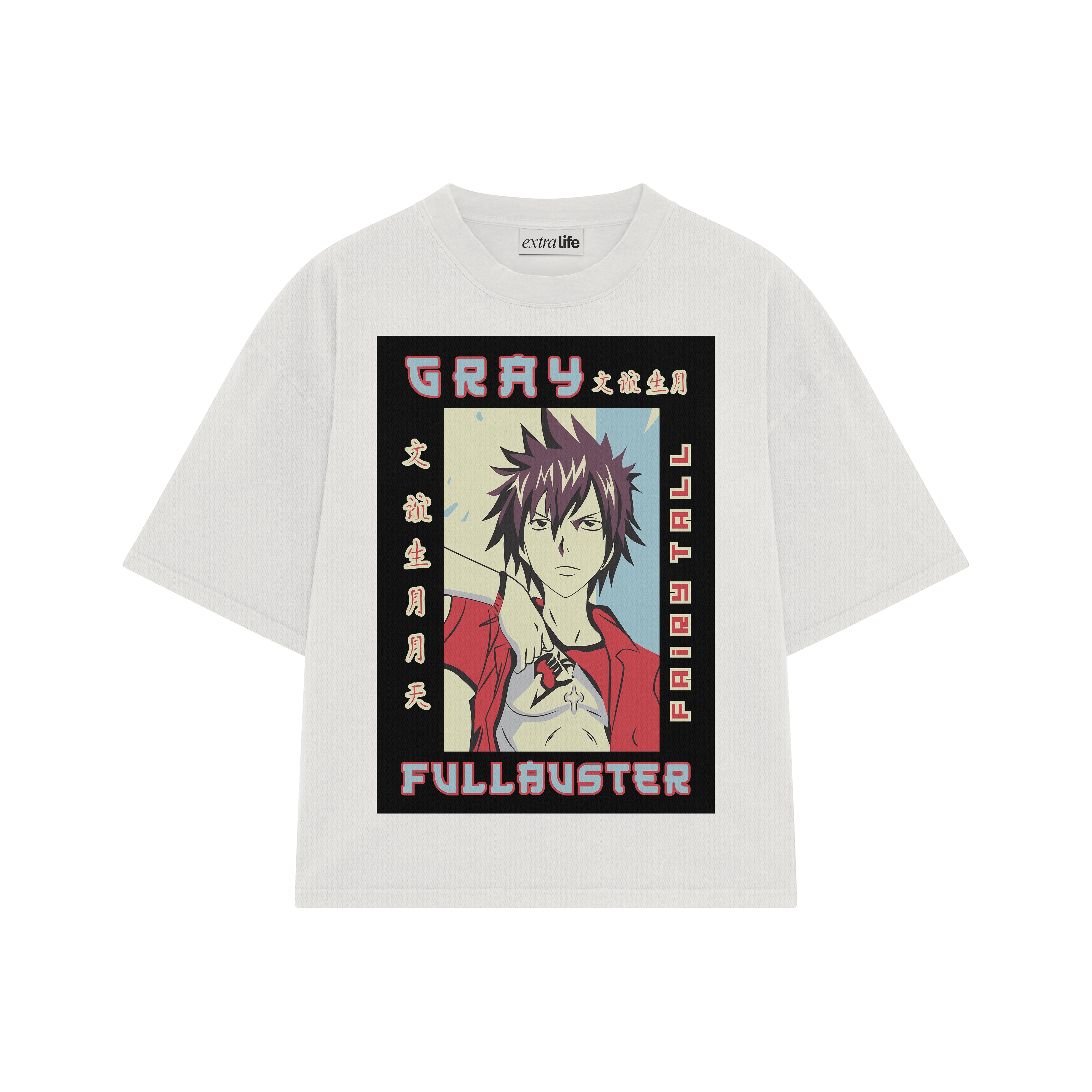 Playera streetwear premium de anime y gaming ExtraLife MX, corte boxy oversized drop shoulder heavyweight en color Deep Black y Off-White, moda urbana mexicana de culto.