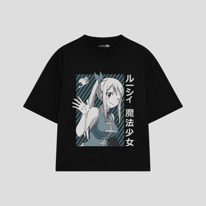 Playera streetwear premium de anime y gaming ExtraLife MX, corte boxy oversized drop shoulder heavyweight en color Deep Black y Off-White, moda urbana mexicana de culto.