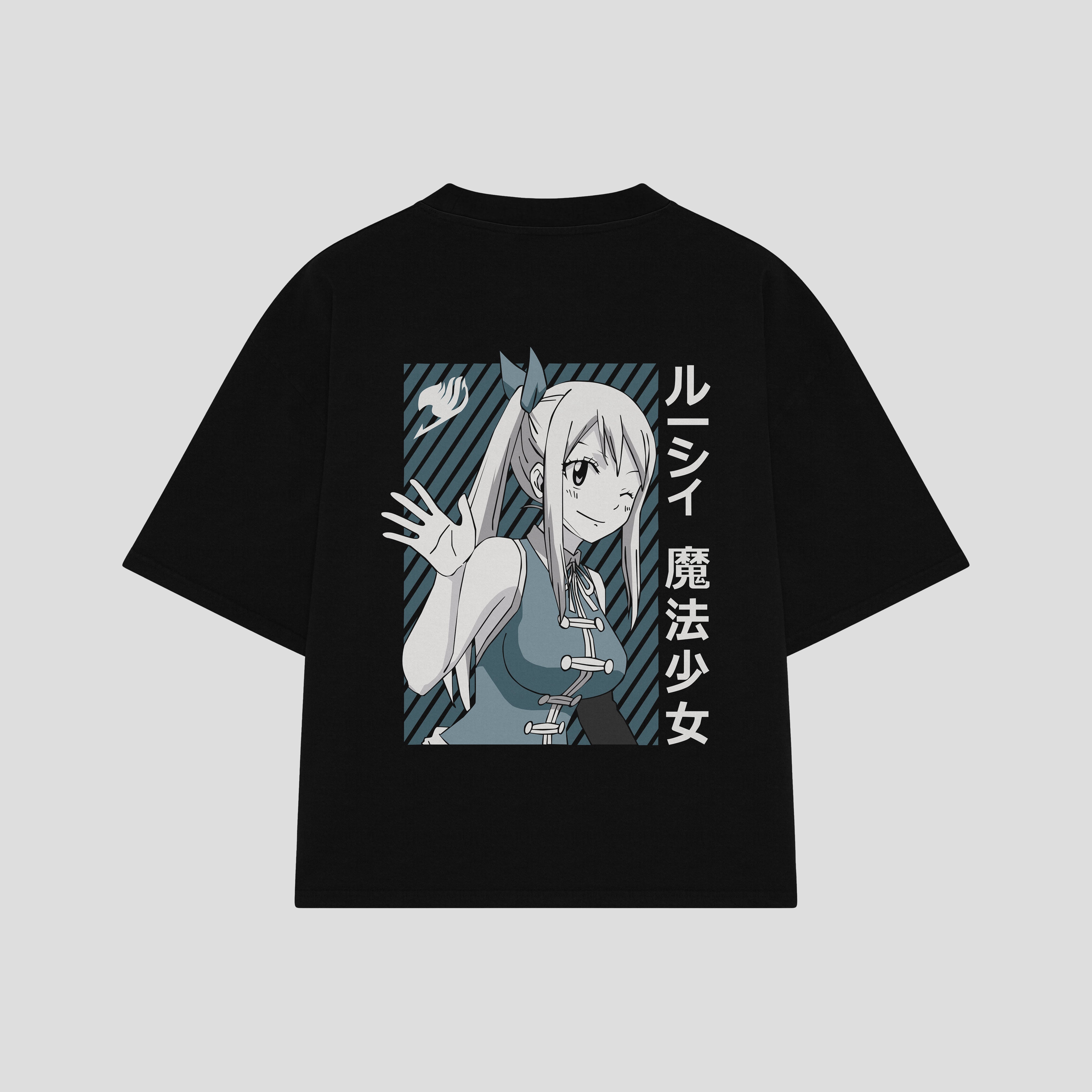 Playera streetwear premium de anime y gaming ExtraLife MX, corte boxy oversized drop shoulder heavyweight en color Deep Black y Off-White, moda urbana mexicana de culto.