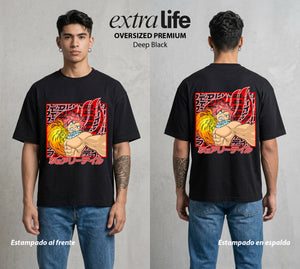 El Gremio de Magos | El Fuego del Gremio #01447 - Playera Oversized Premium | Deep Black - Foto en modelo