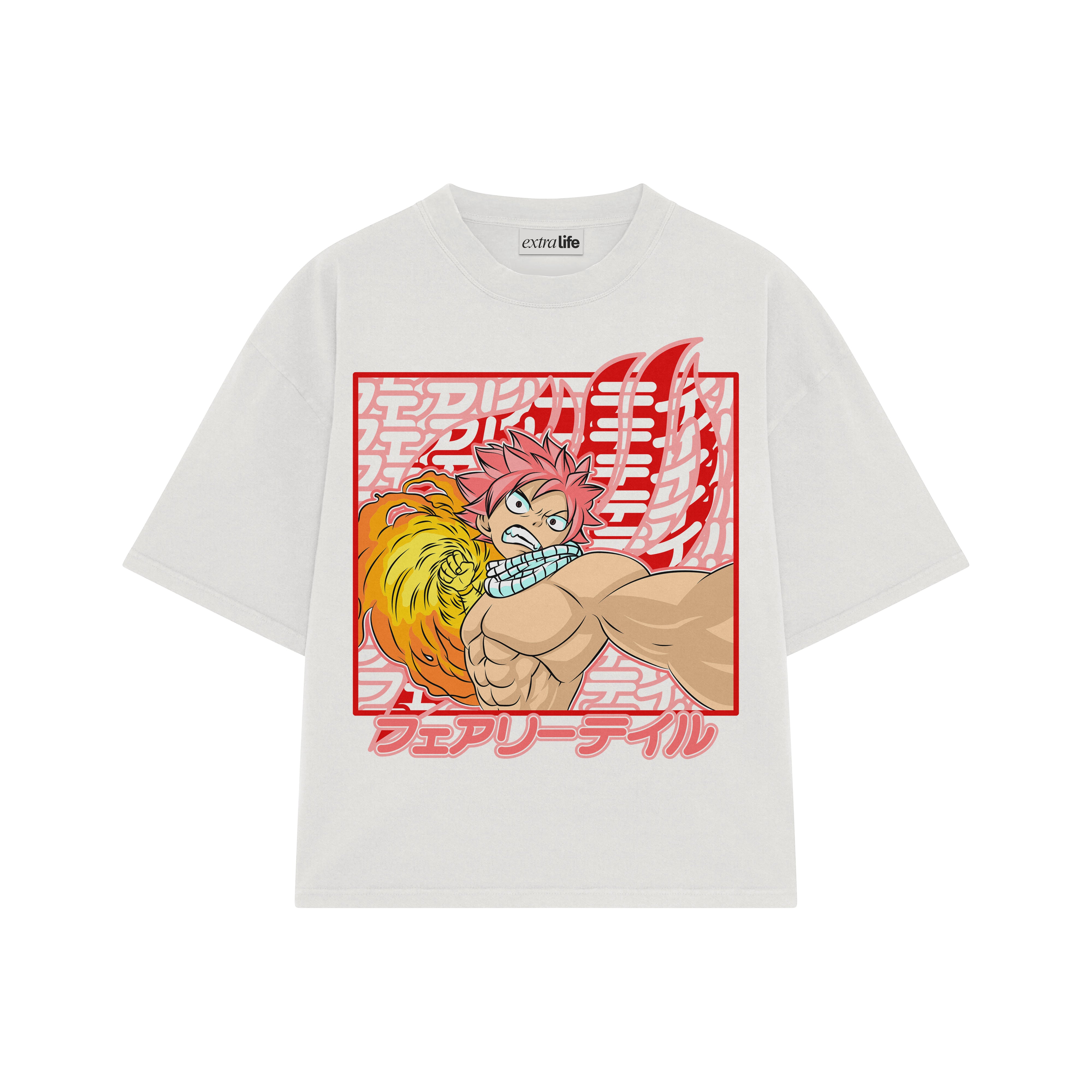Playera streetwear premium de anime y gaming ExtraLife MX, corte boxy oversized drop shoulder heavyweight en color Deep Black y Off-White, moda urbana mexicana de culto.