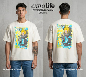 Los Bomberos del Infierno | El Rey del Fuego #01449 - Playera Oversized Premium | Off White - Foto en modelo