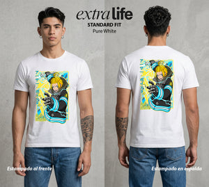 Los Bomberos del Infierno | El Rey del Fuego #01449 - Playera Standard Fit | Pure White - Foto en modelo