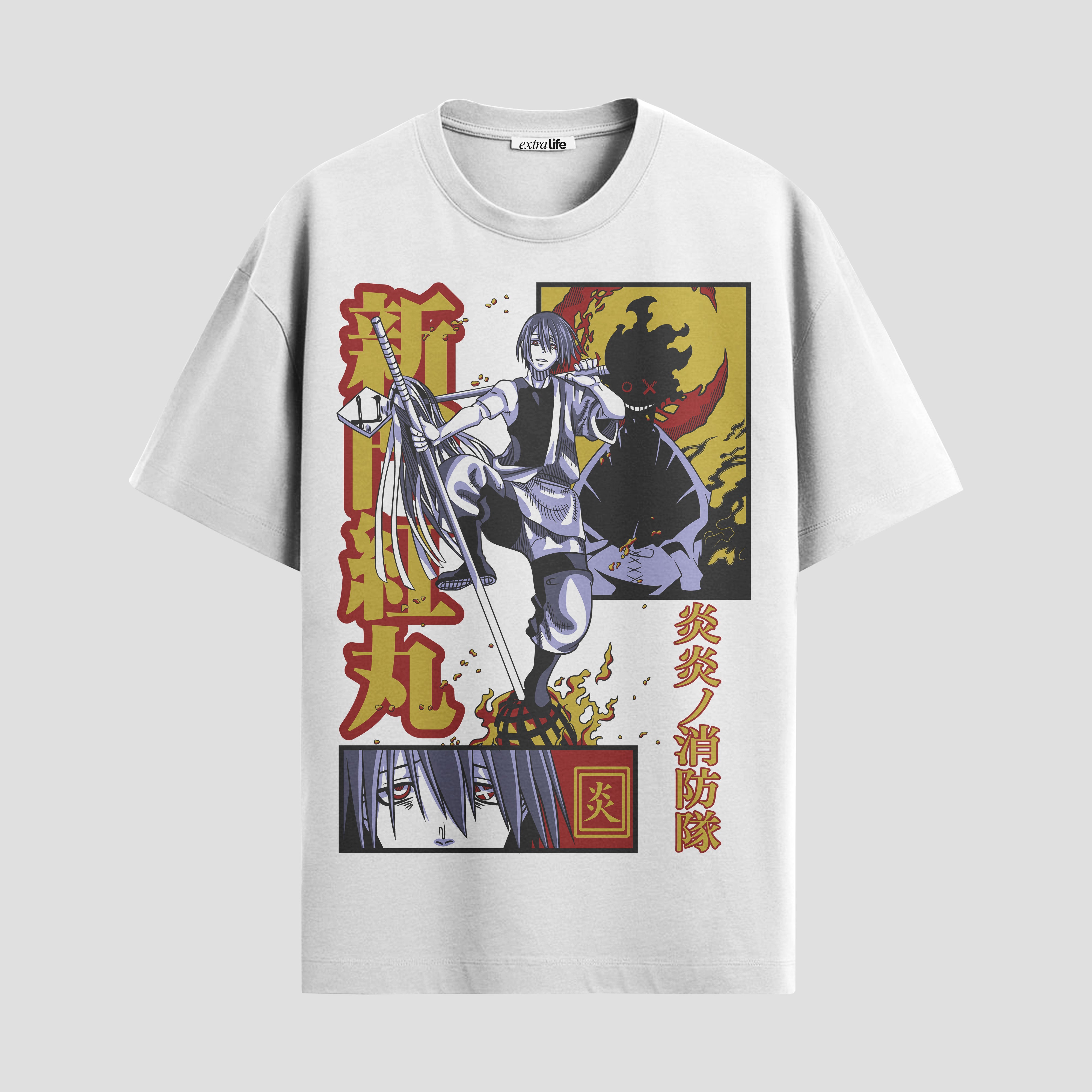 Playera urbana de anime y gaming ExtraLife MX, corte Standard Fit unisex ligero y transpirable en color Deep Black y Pure White, ropa de uso diario para gym y casual.