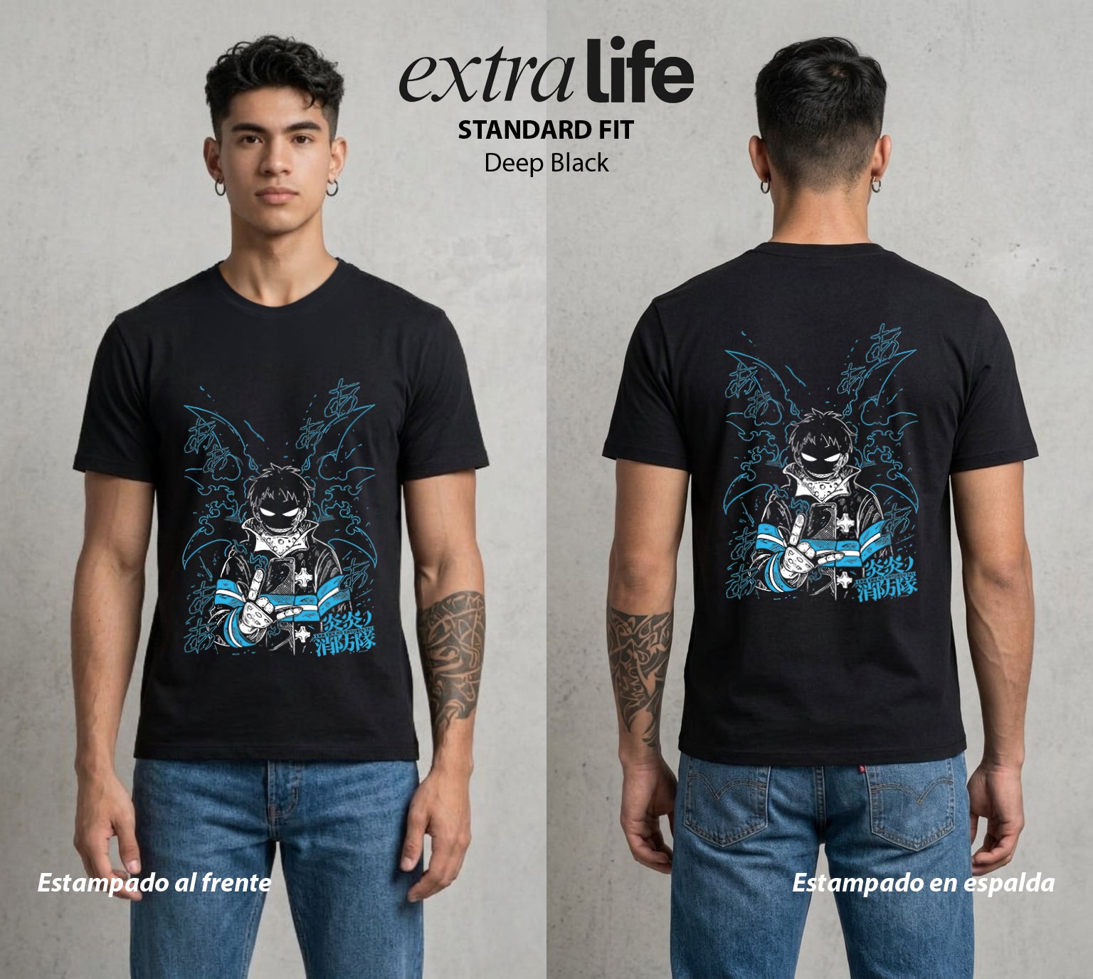 Los Bomberos del Infierno | El Saltador del Fuego #01454 - Playera Standard Fit | Deep Black - Foto en modelo