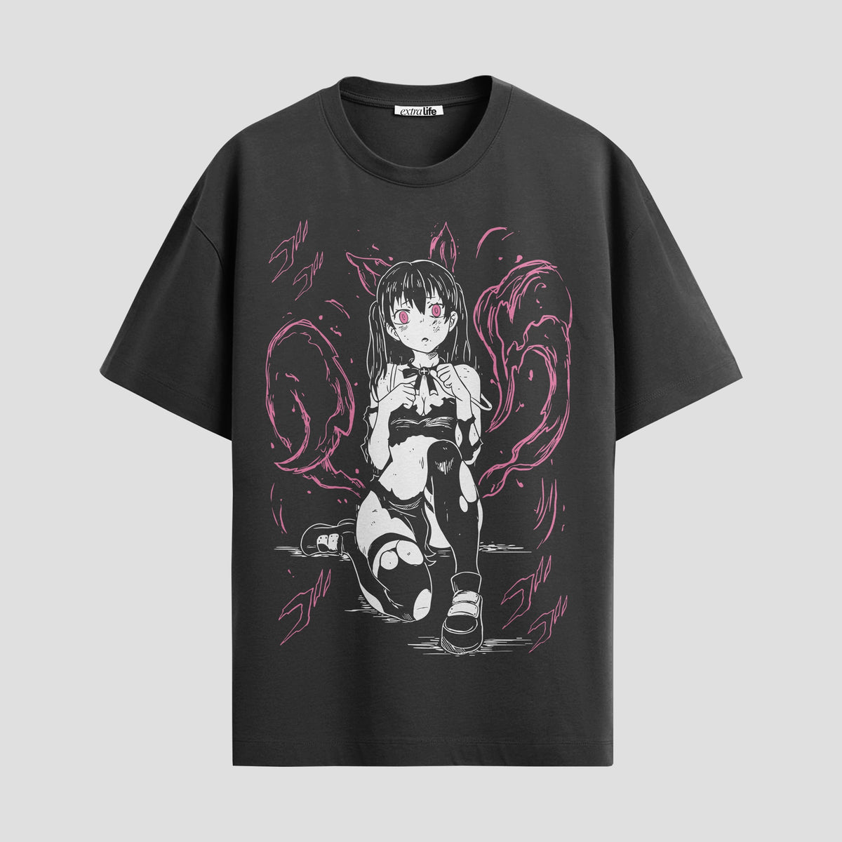 Playera urbana de anime y gaming ExtraLife MX, corte Classic Premium unisex ligero y transpirable en color Deep Black y Pure White, ropa de uso diario para gym y casual.