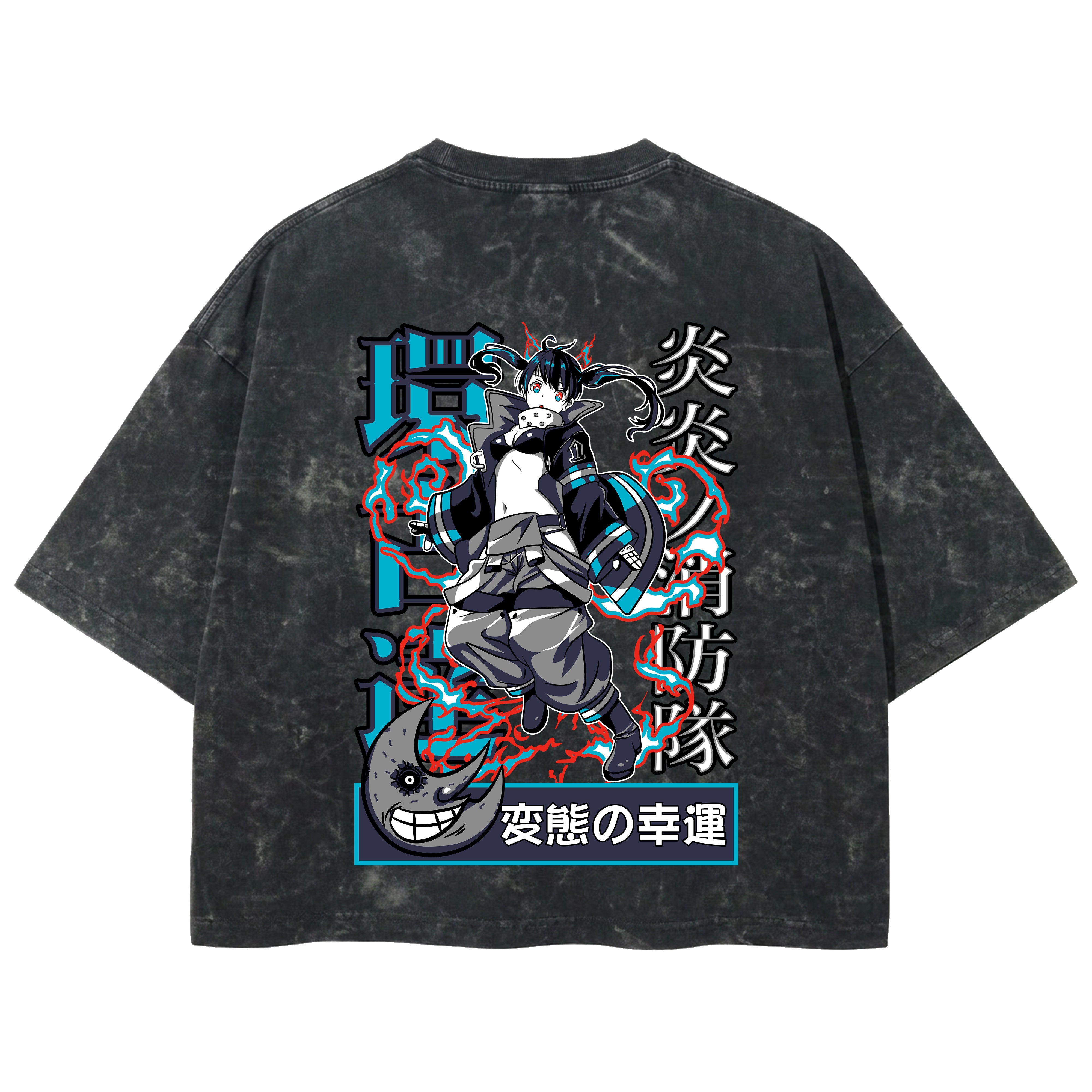 Playera streetwear premium de anime y gaming ExtraLife MX, corte boxy deluxe mineral wash heavyweight en color Acid Wash, moda urbana mexicana de culto.