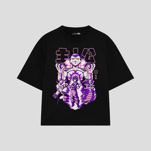 Playera streetwear premium de anime y gaming ExtraLife MX, corte boxy oversized drop shoulder heavyweight en color Deep Black y Off-White, moda urbana mexicana de culto.