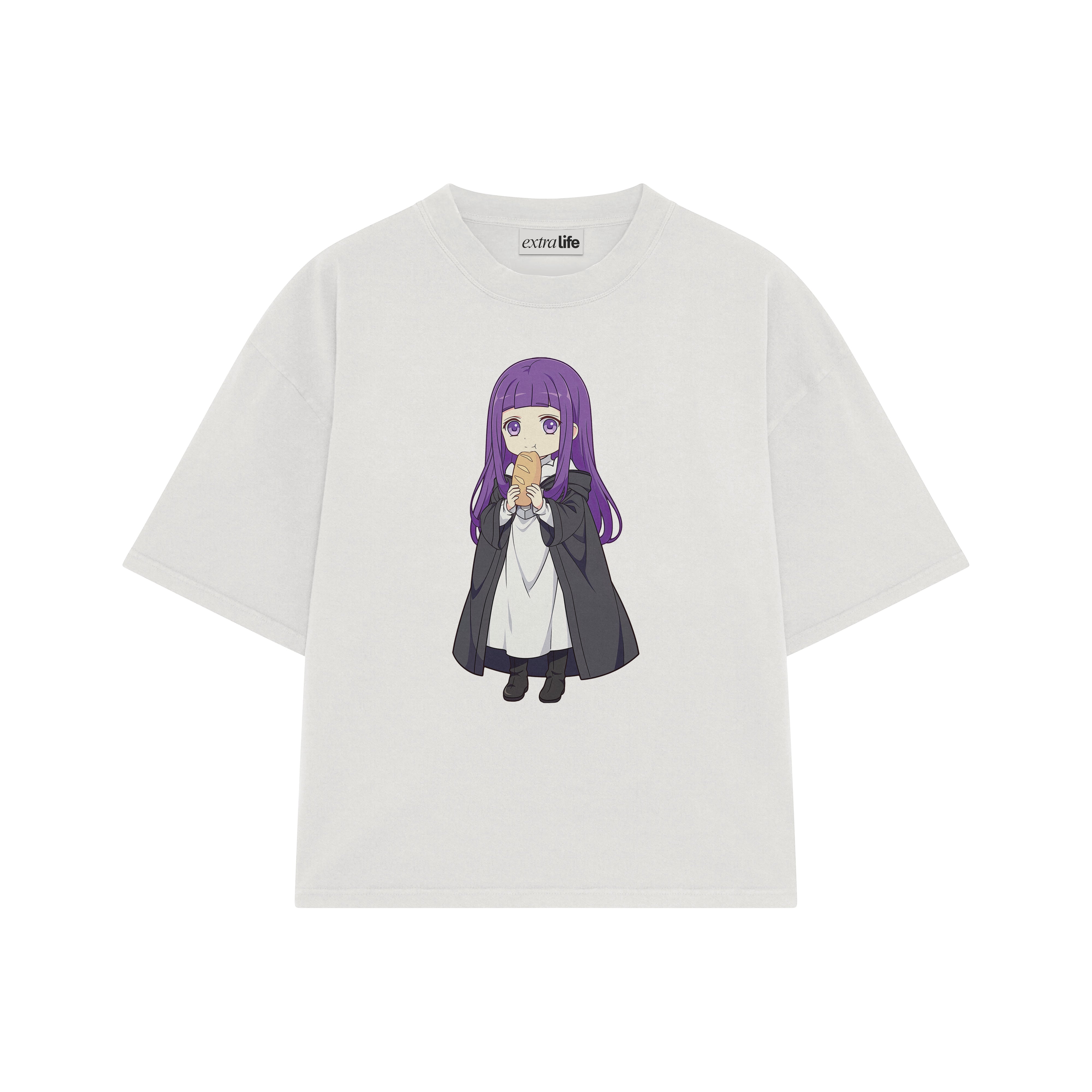 Playera streetwear premium de anime y gaming ExtraLife MX, corte boxy oversized drop shoulder heavyweight en color Deep Black y Off-White, moda urbana mexicana de culto.