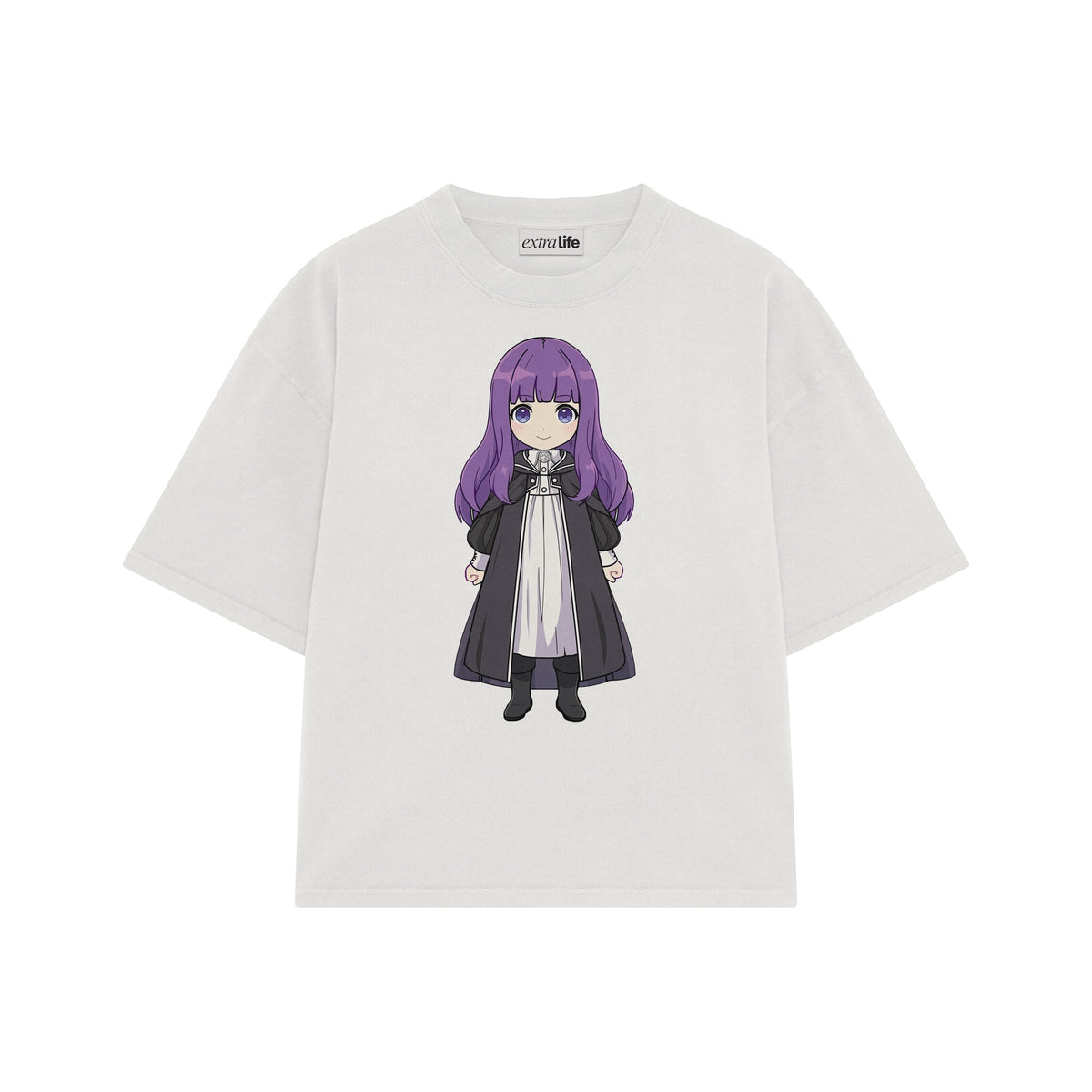 Playera streetwear premium de anime y gaming ExtraLife MX, corte oversized drop shoulder ligero y fresco en color Deep Black y Off-White, moda urbana mexicana de culto.