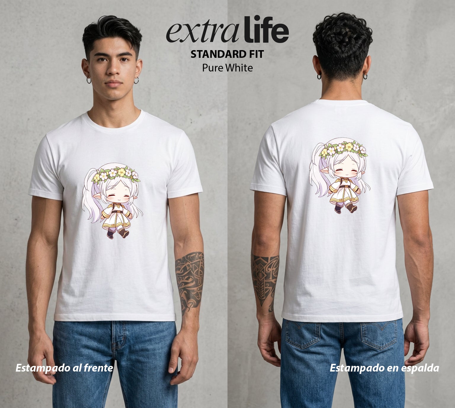 El Viaje sin Fin | La Elfa del Largo Viaje Chibi #01465 - Playera Standard Fit | Pure White - Foto en modelo