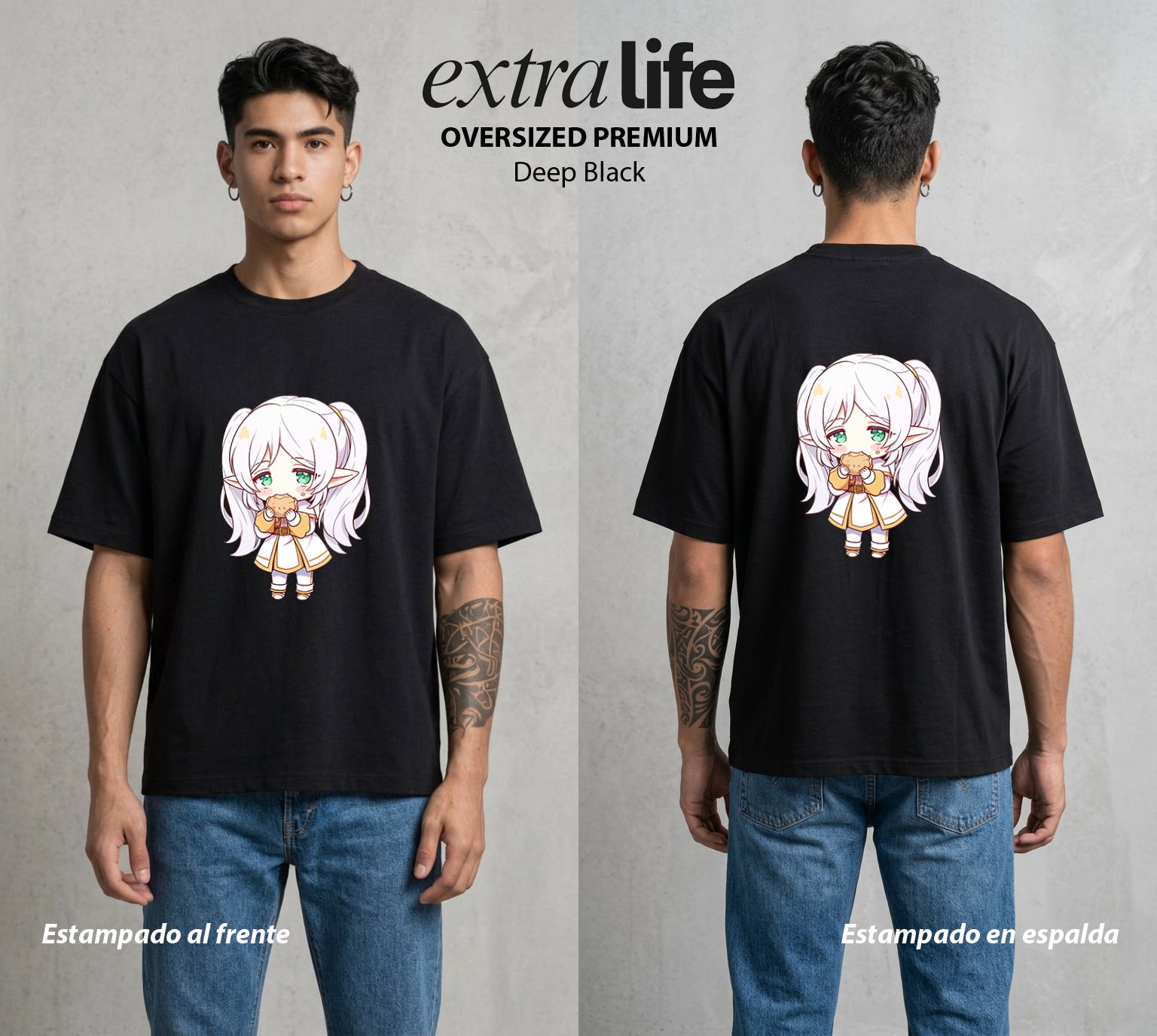El Viaje sin Fin | La Maga del Olvido Chibi #01466 - Playera Oversized Premium | Deep Black - Foto en modelo