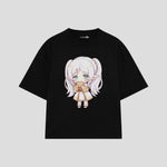 Playera streetwear premium de anime y gaming ExtraLife MX, corte boxy oversized drop shoulder heavyweight en color Deep Black y Off-White, moda urbana mexicana de culto.
