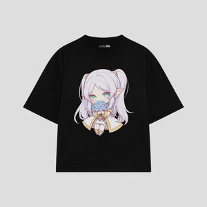 Playera streetwear premium de anime y gaming ExtraLife MX, corte boxy oversized drop shoulder heavyweight en color Deep Black y Off-White, moda urbana mexicana de culto.