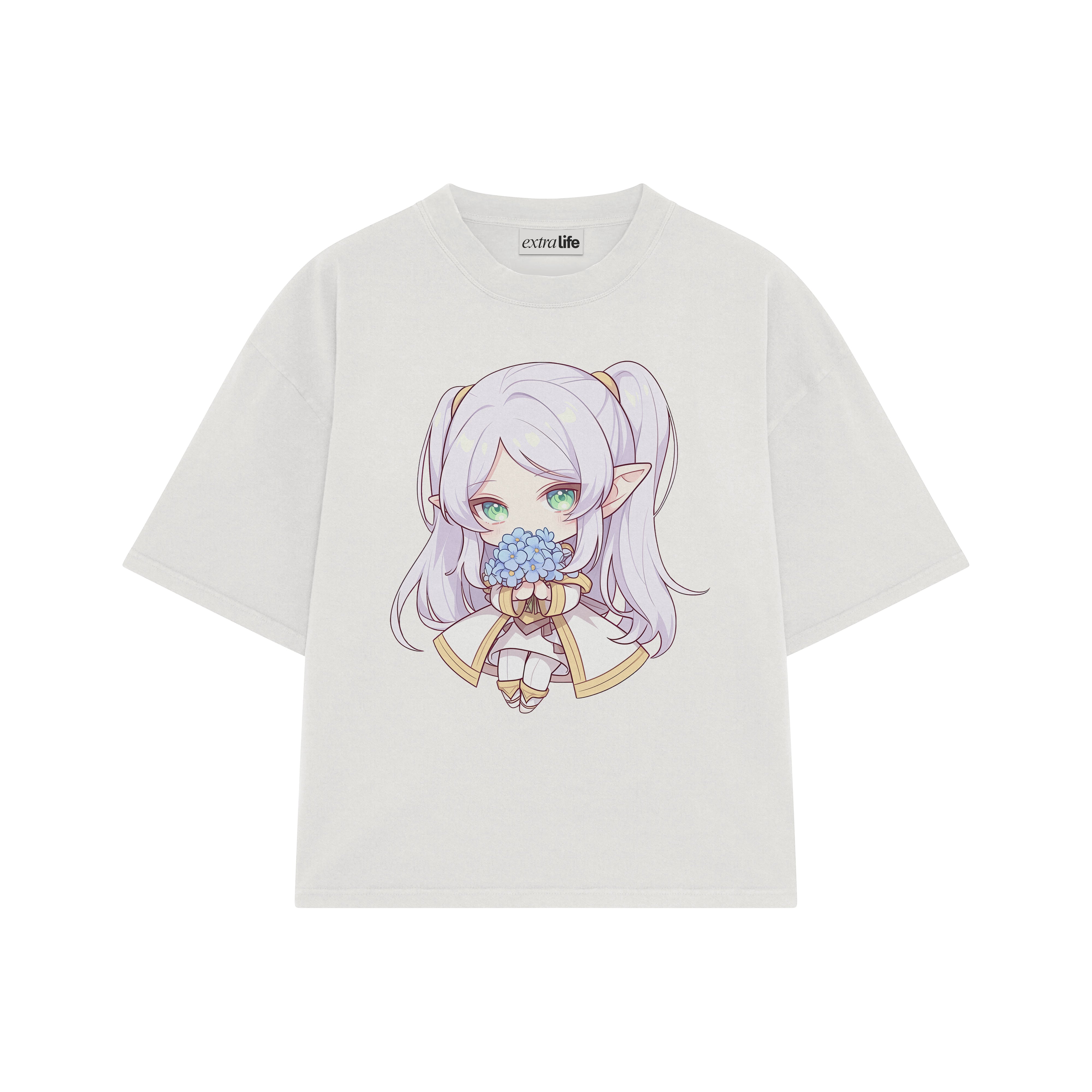 Playera streetwear premium de anime y gaming ExtraLife MX, corte boxy oversized drop shoulder heavyweight en color Deep Black y Off-White, moda urbana mexicana de culto.