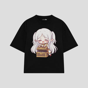 Playera streetwear premium de anime y gaming ExtraLife MX, corte boxy oversized drop shoulder heavyweight en color Deep Black y Off-White, moda urbana mexicana de culto.