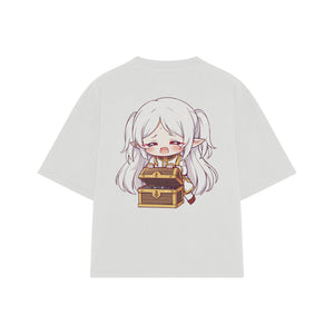 Playera streetwear premium de anime y gaming ExtraLife MX, corte boxy oversized drop shoulder heavyweight en color Deep Black y Off-White, moda urbana mexicana de culto.
