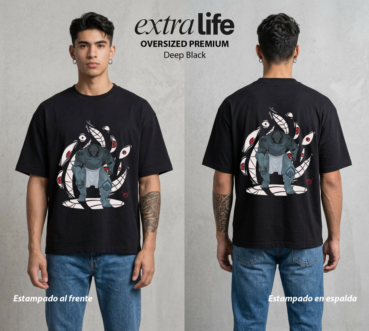 El Precio de la Alquimia | La Armadura del Hermano #01475 - Playera Oversized Premium | Deep Black - Foto en modelo