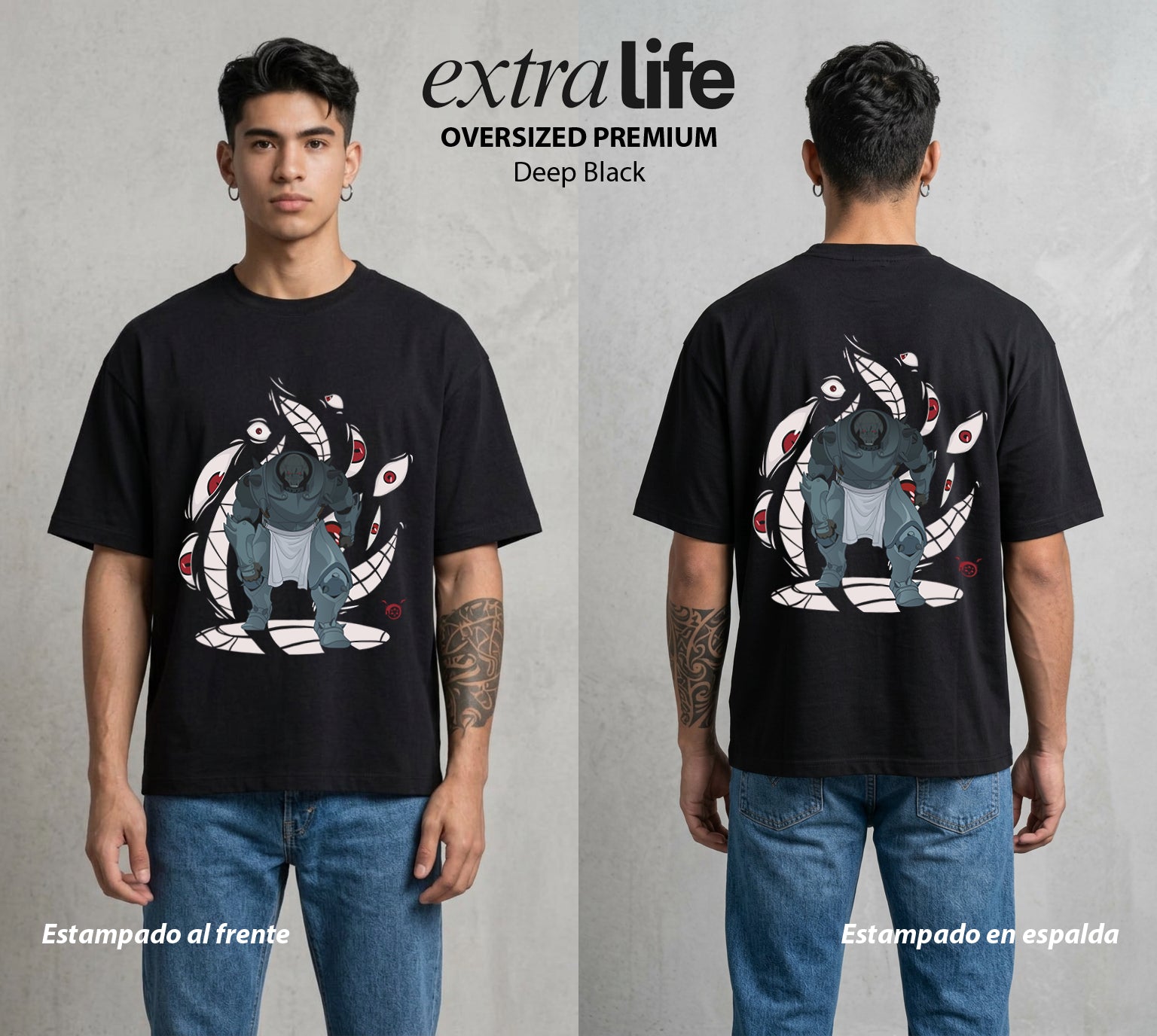 El Precio de la Alquimia | La Armadura del Hermano #01475 - Playera Oversized Premium | Deep Black - Foto en modelo