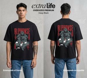 El Precio de la Alquimia | El Corazon de Metal #01476 - Playera Oversized Premium | Deep Black - Foto en modelo