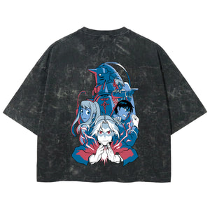 Playera streetwear premium de anime y gaming ExtraLife MX, corte boxy deluxe mineral wash heavyweight en color Acid Wash, moda urbana mexicana de culto.