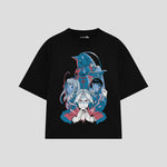 Playera streetwear premium de anime y gaming ExtraLife MX, corte oversized drop shoulder ligero y fresco en color Deep Black y Off-White, moda urbana mexicana de culto.