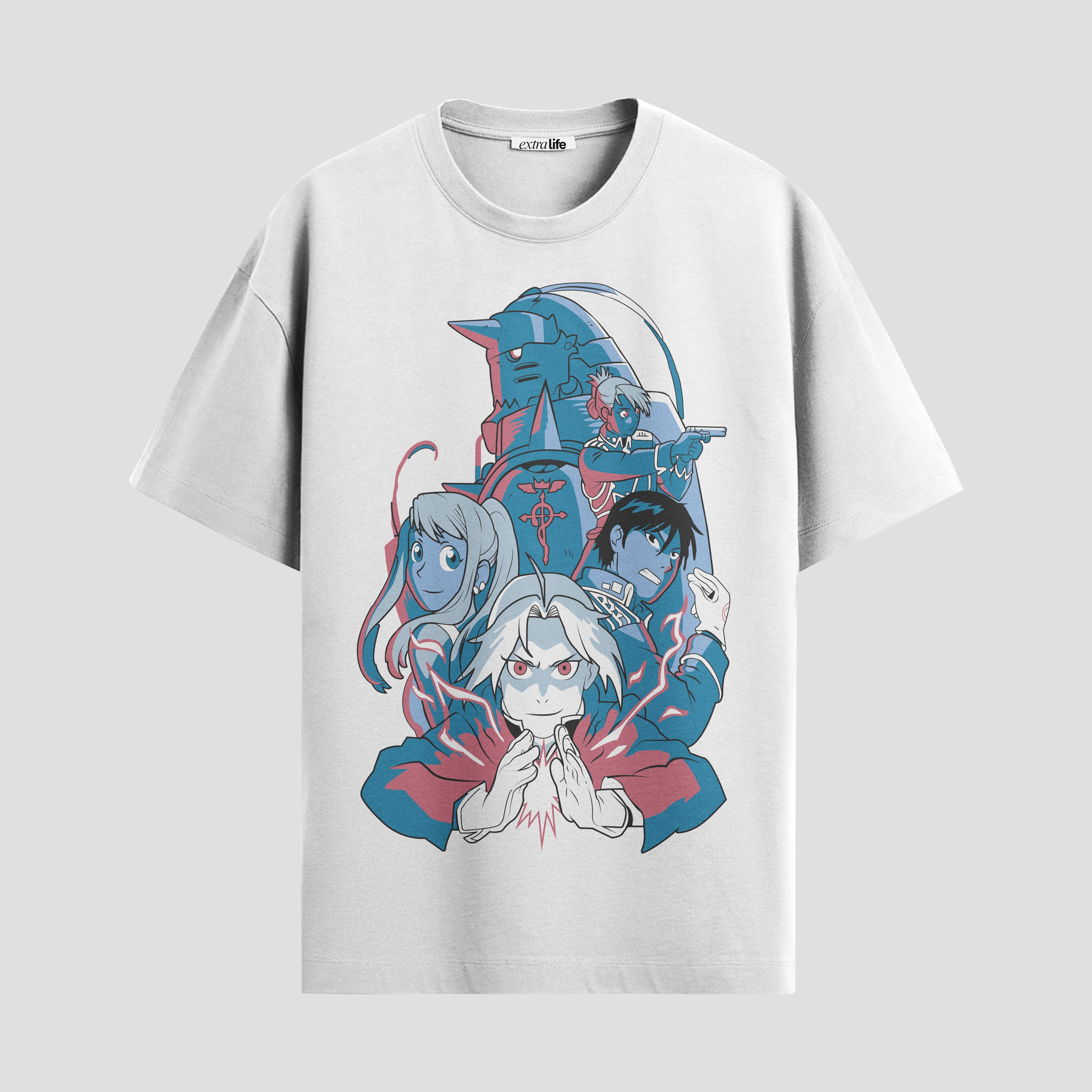 Playera urbana de anime y gaming ExtraLife MX, corte Standard Fit unisex ligero y transpirable en color Deep Black y Pure White, ropa de uso diario para gym y casual.