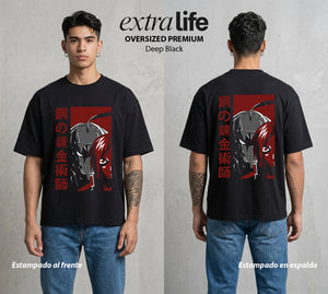 El Precio de la Alquimia | El Alma en la Armadura #01481 - Playera Oversized Premium | Deep Black - Foto en modelo