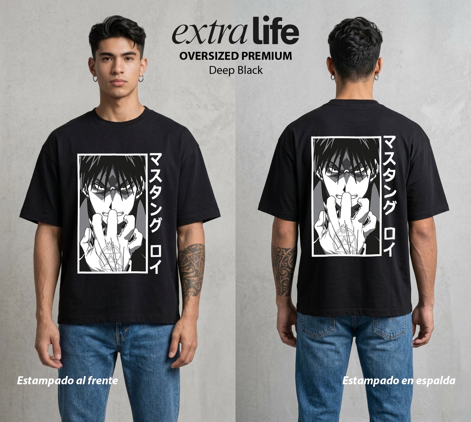 El Precio de la Alquimia | Llama y Ambicion #01487 - Playera Oversized Premium | Deep Black - Foto en modelo