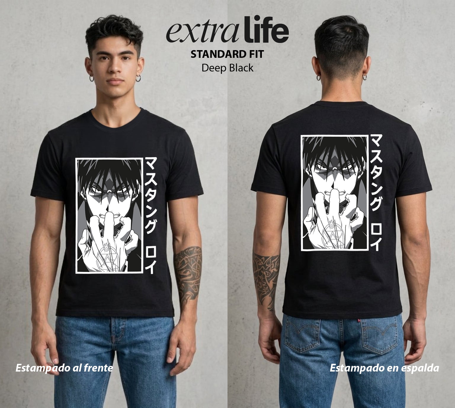El Precio de la Alquimia | Llama y Ambicion #01487 - Playera Standard Fit | Deep Black - Foto en modelo