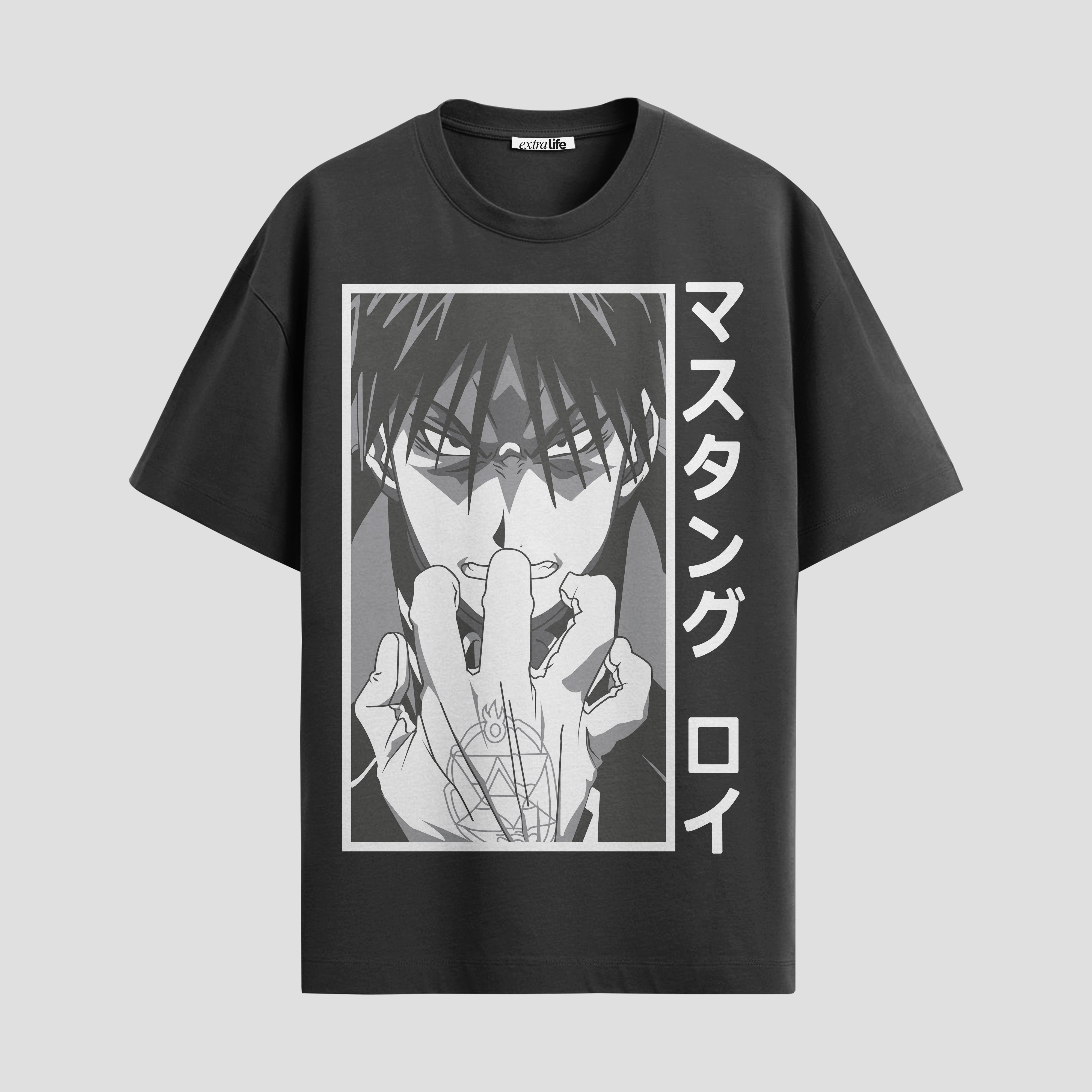 Playera urbana de anime y gaming ExtraLife MX, corte Standard Fit unisex ligero y transpirable en color Deep Black y Pure White, ropa de uso diario para gym y casual.