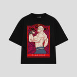 Playera streetwear premium de anime y gaming ExtraLife MX, corte boxy oversized drop shoulder heavyweight en color Deep Black y Off-White, moda urbana mexicana de culto.