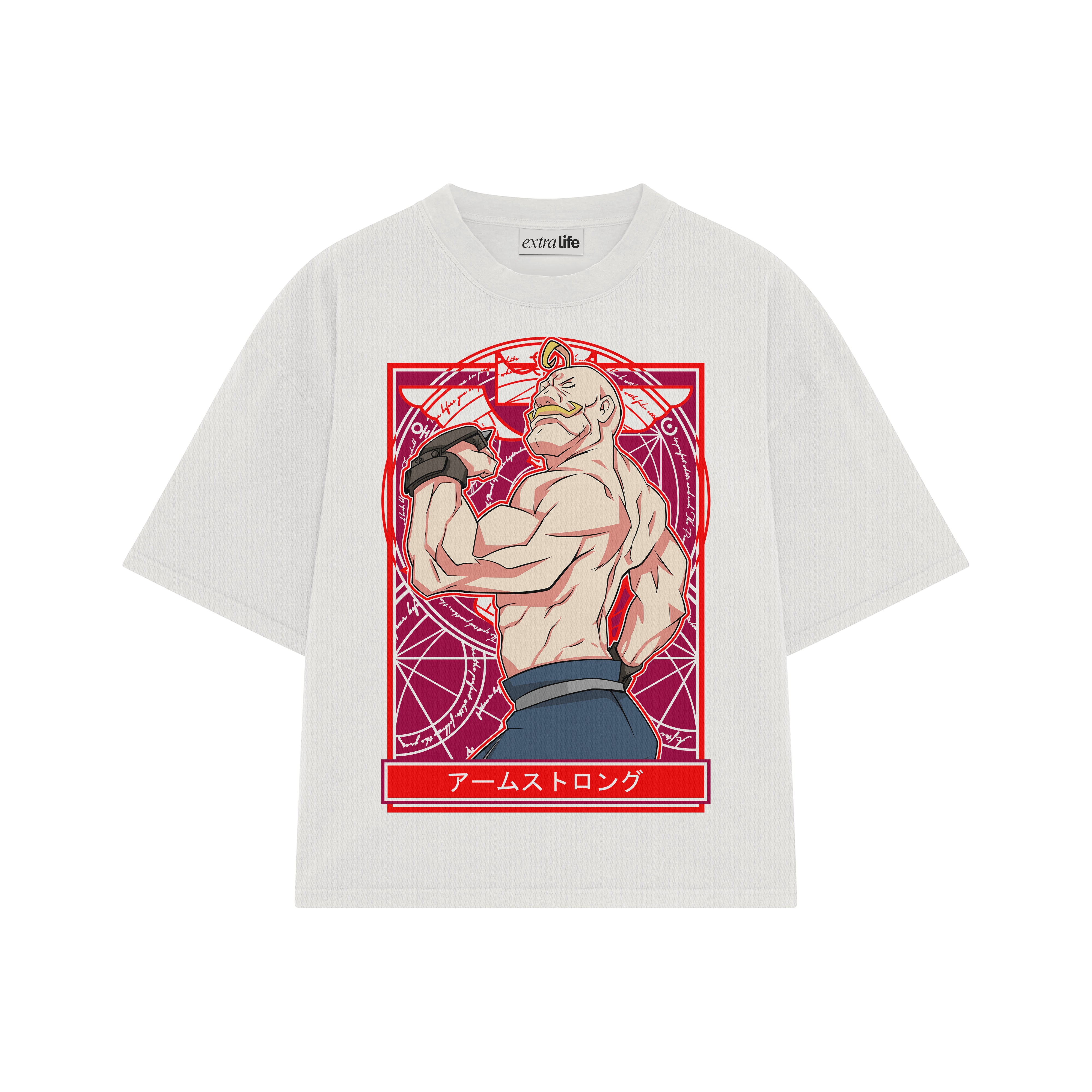Playera streetwear premium de anime y gaming ExtraLife MX, corte boxy oversized drop shoulder heavyweight en color Deep Black y Off-White, moda urbana mexicana de culto.