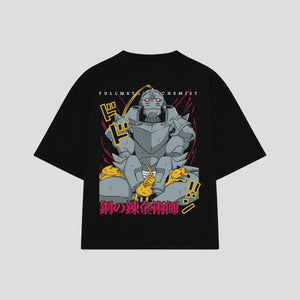Playera streetwear premium de anime y gaming ExtraLife MX, corte boxy oversized drop shoulder heavyweight en color Deep Black y Off-White, moda urbana mexicana de culto.