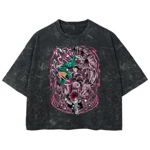 Playera streetwear premium de anime y gaming ExtraLife MX, corte boxy deluxe mineral wash heavyweight en color Acid Wash, moda urbana mexicana de culto.