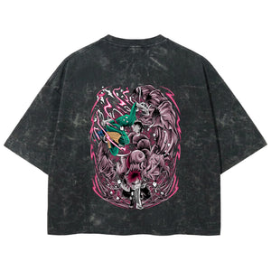 Playera streetwear premium de anime y gaming ExtraLife MX, corte boxy deluxe mineral wash heavyweight en color Acid Wash, moda urbana mexicana de culto.